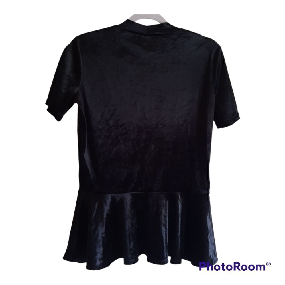 ZARA Trafaluc Velvet Short Sleeve Peplum Top - Picture 2 of 4